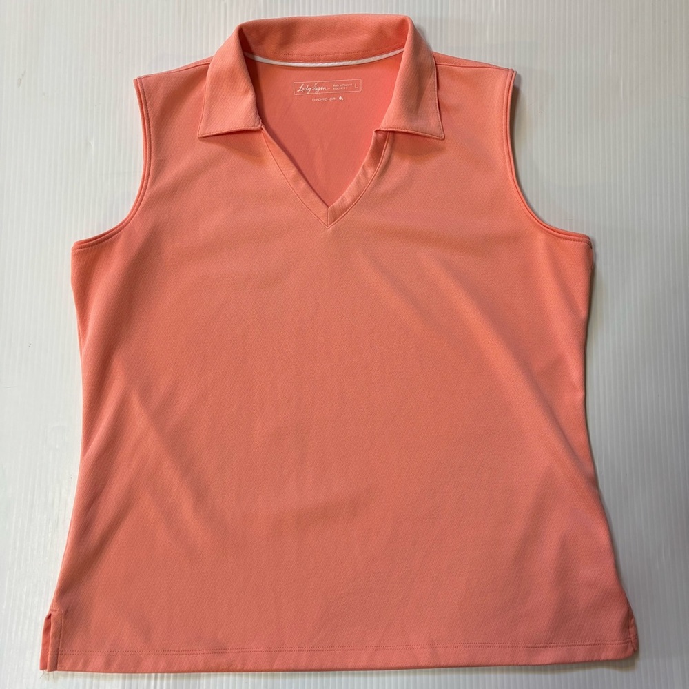 Lady Hagen Peach Sleeveless Collared Top L - Picture 5 of 9